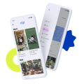 Zwei Smartphone Screens schräg hintereinander. Vorne Startseite mit Shorts und News, hinten ausgeklapptes Menü mit ausgewähltem Menüpunkt Events.