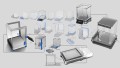The image shows sketches of the initial designs for the laboratory balance at various stages of the design process.