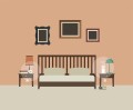 An illustration of a bedroom equipped with a smart alarm clock and an amplifier for it on the other side of the bed.