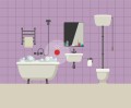 An illustration of a bathroom with an emergency button built into the wall next to the bathtub.