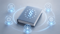 A book with a § symbol and 12 stars arranged in a circle on its cover. Five digital icons are arranged around the book.
